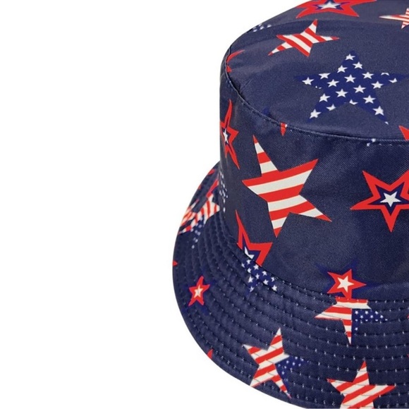 NWT reversible bucket hat Americana print and solid black - Picture 3 of 3